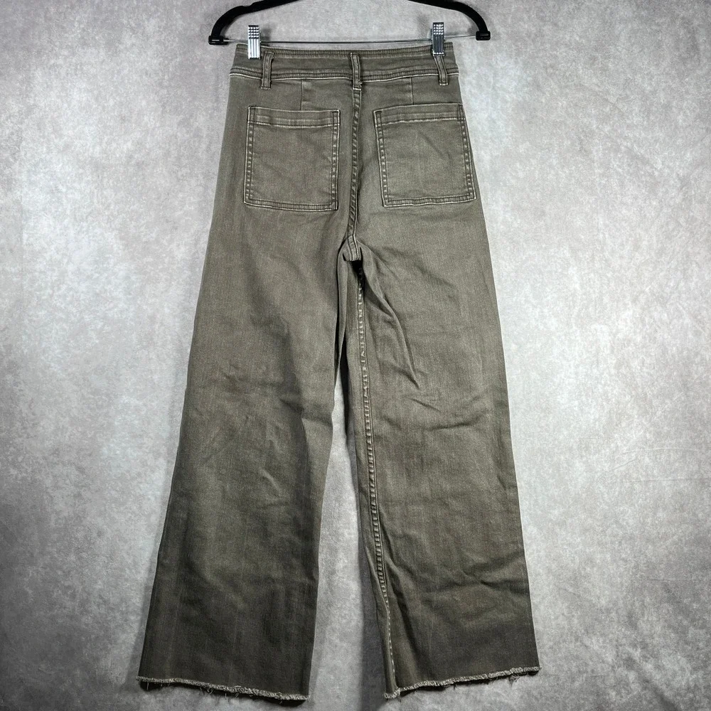 Miou Muse‎ Jeans Womens Medium Brown Denim Wide Leg Frayed Hem High Rise Stretch